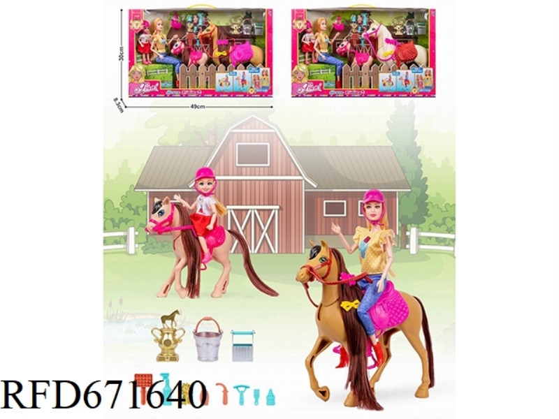11.5-INCH REAL 芭芘娃娃 EQUESTRIAN WITH 5-INCH REAL KELLY DOLL EQUESTRIAN + HORSE ACCESSORY SCENE SET