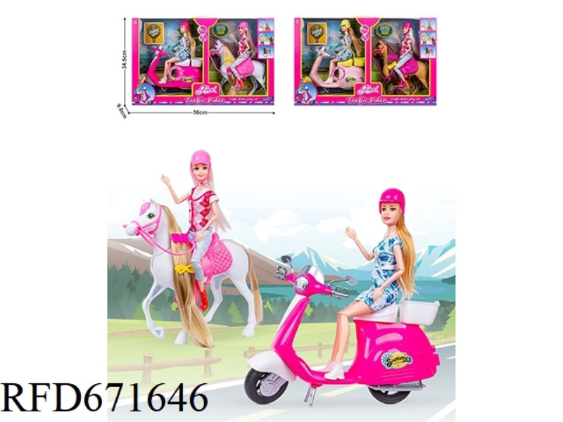 AN 11-INCH REAL-LIFE BARBIE DOLL RIDING A HORSE WITH AN 11.7-INCH REAL-LIFE BARBIE DOLL RIDING A MUS