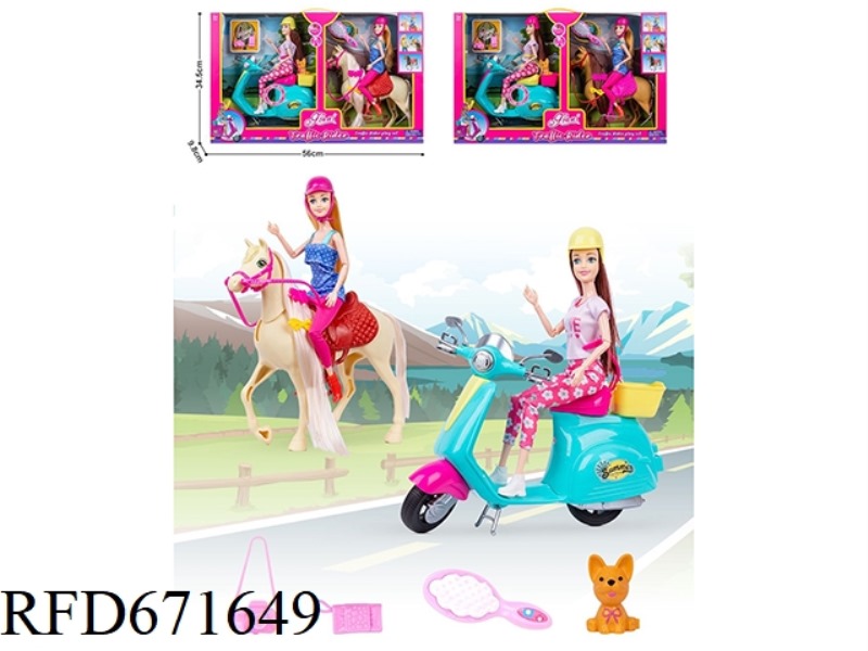 AN 11-INCH REAL-LIFE BARBIE DOLL RIDING A HORSE WITH AN 11.6-INCH REAL-LIFE BARBIE DOLL RIDING A MUS