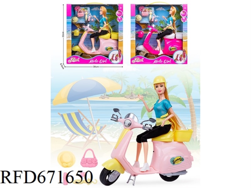 AN 11.5-INCH REAL-LIFE BARBIE DOLL RIDING A MOTORCYCLE WITH OUTDOOR ACCESSORIES