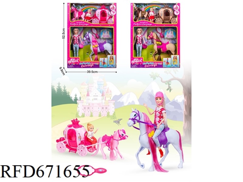 11.5-INCH SOLID 芭芘娃娃 WITH FOAL + 5-INCH LITTLE KELLY CARRIAGE GIFT BOX