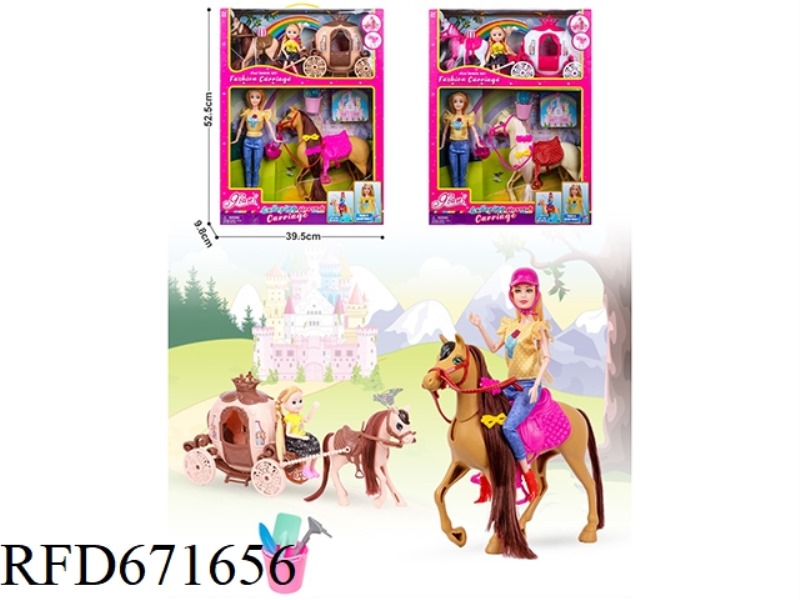 11.5-INCH SOLID 芭芘娃娃 WITH FOAL + 5-INCH LITTLE KELLY CARRIAGE GIFT BOX