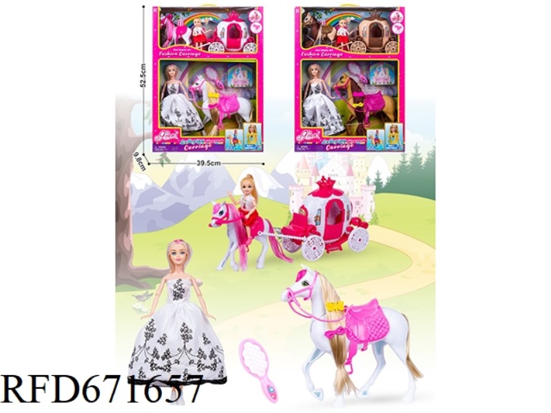 11.5-INCH SOLID 芭芘娃娃 WITH FOAL + 5-INCH LITTLE KELLY CARRIAGE GIFT BOX