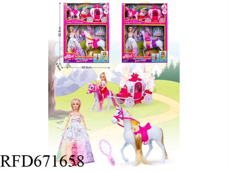 11.5-INCH SOLID 芭芘娃娃 WITH FOAL + 5-INCH LITTLE KELLY CARRIAGE GIFT BOX