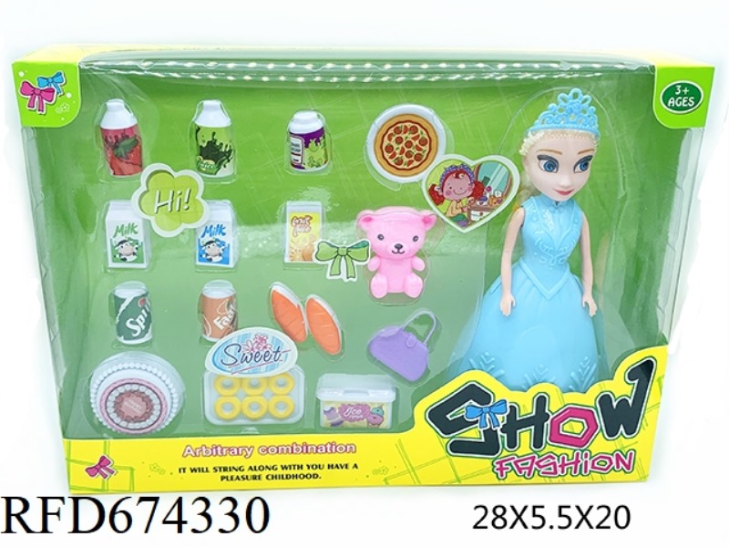 7-INCH ICE PRINCESS WITH DRINK, CAKE, BREAD, BEAR, MINI BAG