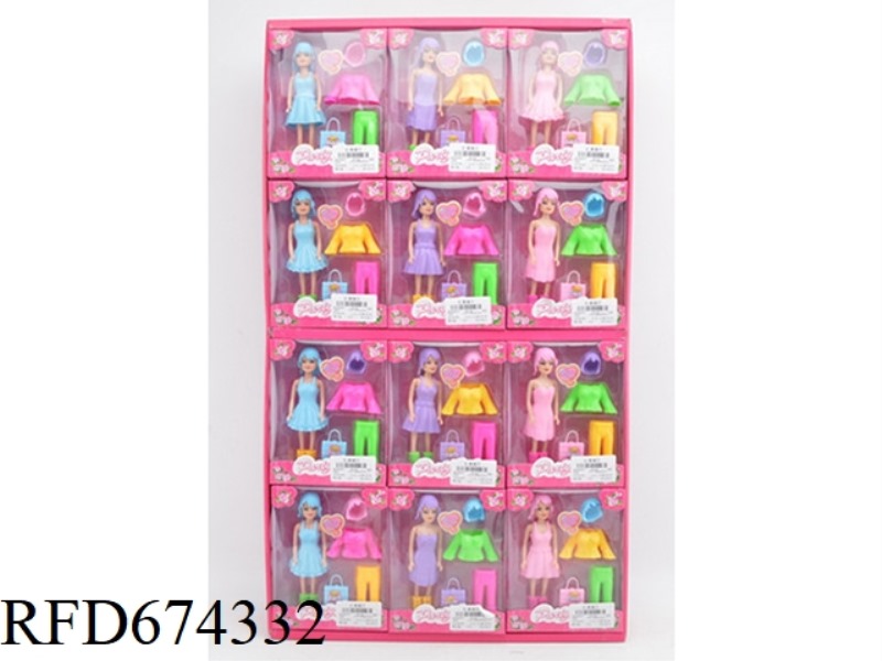24 BOXES OF 7-INCH DOLLS WITH PLASTIC CLOTHES, PANTS AND WIGS