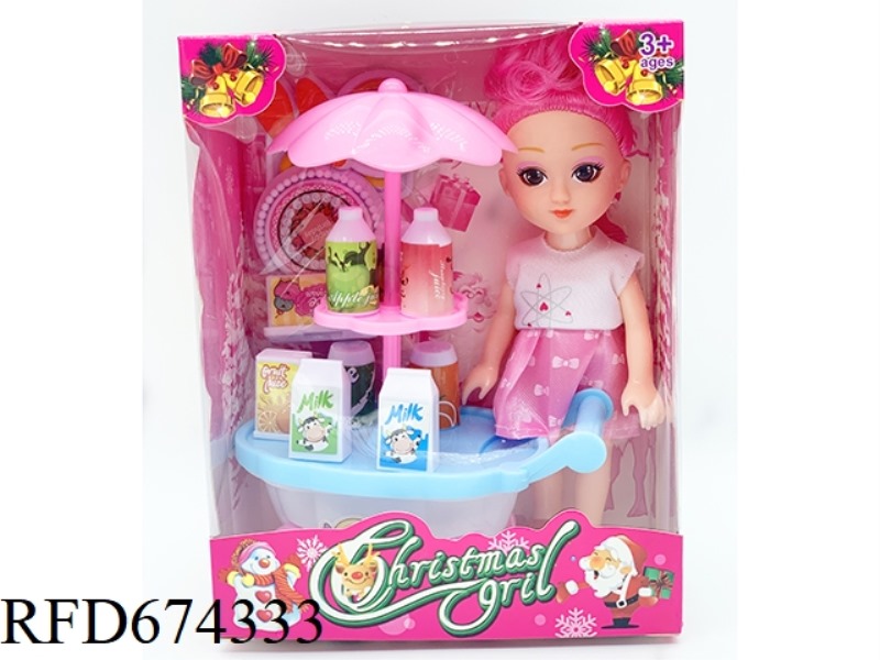6-INCH DOLL WITH BEVERAGE VENDING CART FOOD KIT