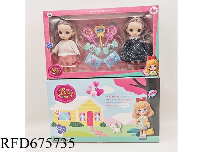 A 6-INCH 3D EYE 12-JOINT REALISTIC FASHION DOLL SET WITH LOLLIPOP CANDIES