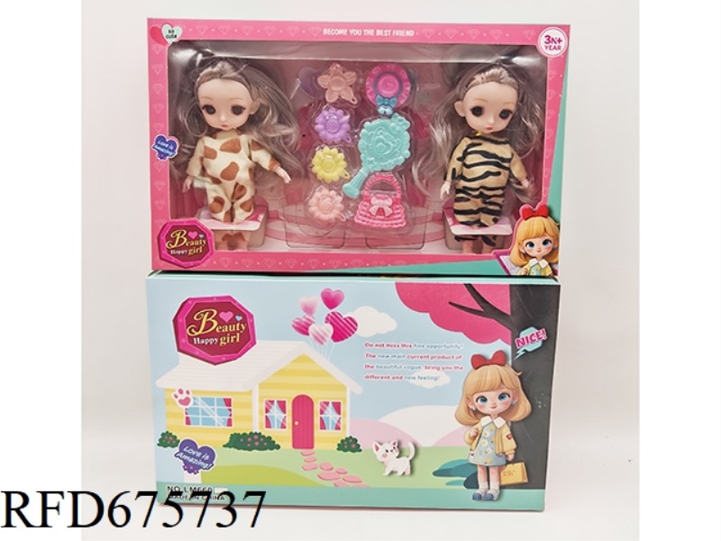 A 6-INCH 3D EYE 12-JOINT REAL FASHION DOLL SET WITH FLOWER CLIP HAT CLIP
