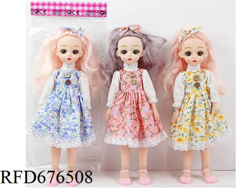 12-INCH 23-JOINT 30 CM REAL 3D REAL EYE FASHIONABLE FLORAL PRINT GIRL DOLL WITH MULTIPLE MIXED OUTFI