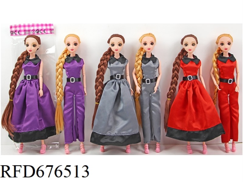 11.5-INCH 9-JOINT 30 CM SOLID 3D EYE FASHIONABLE LONG WHIP SISTER DRESS BARBIE DOLL WITH MULTIPLE ST
