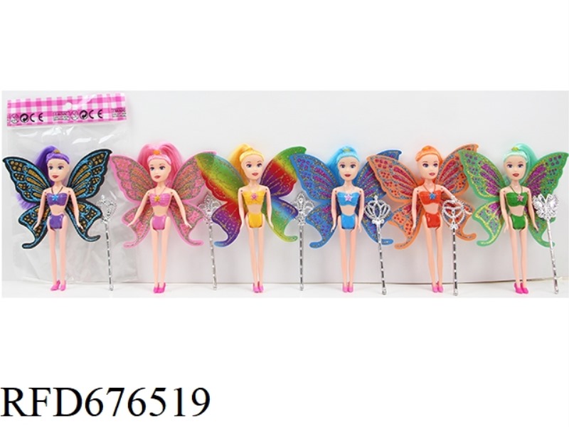 7-INCH 7 CM SOLID COLOR PRINTED EYE FASHIONABLE FLOWER FAIRY DOLL + FAIRY WAND MIXED OUTFIT