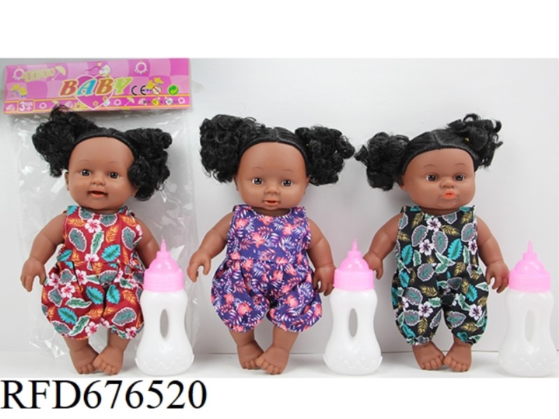 10-INCH 21 CM 5-JOINT BENT FEET 3D EYES BLACK VINYL DOLL + BABY BOTTLE +4 SOUND IC (LR44*2) MIXED SE