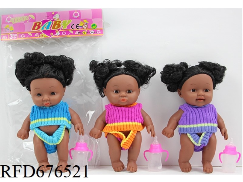 8-INCH 18 CM 5-JOINT 3D EYE BLACK VINYL DOLL + BABY BOTTLE +4 SOUND IC (LR41*2) MIXED PACK