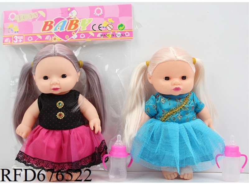 8-INCH 17 CM 5-JOINT BENT FEET 3D EYE VINYL DOLL + BABY BOTTLE +4 SOUND IC (LR41*2) MIXED SET