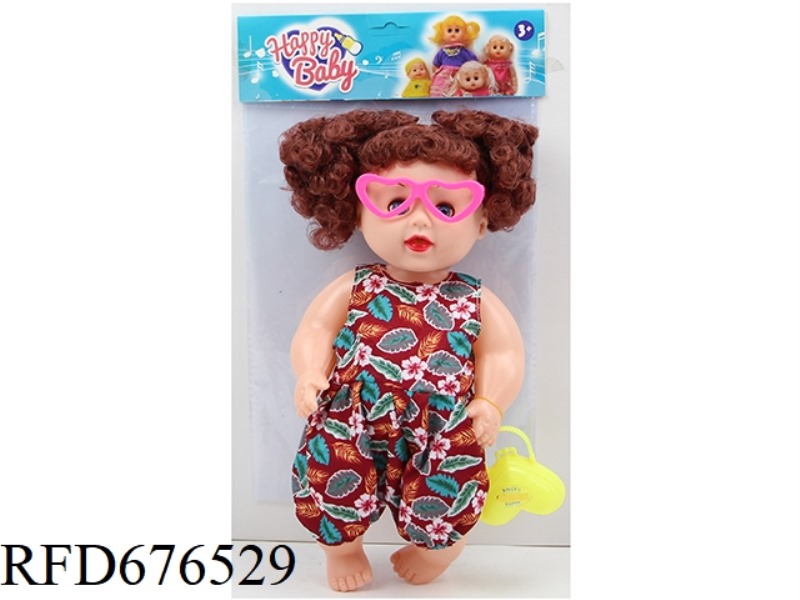 14-INCH, 5-JOINT, 27 CM, EMPTY BODY, BENT FEET, LIVELY EYES, CHUBBY GIRL DOLL, WEARING GLASSES AND A