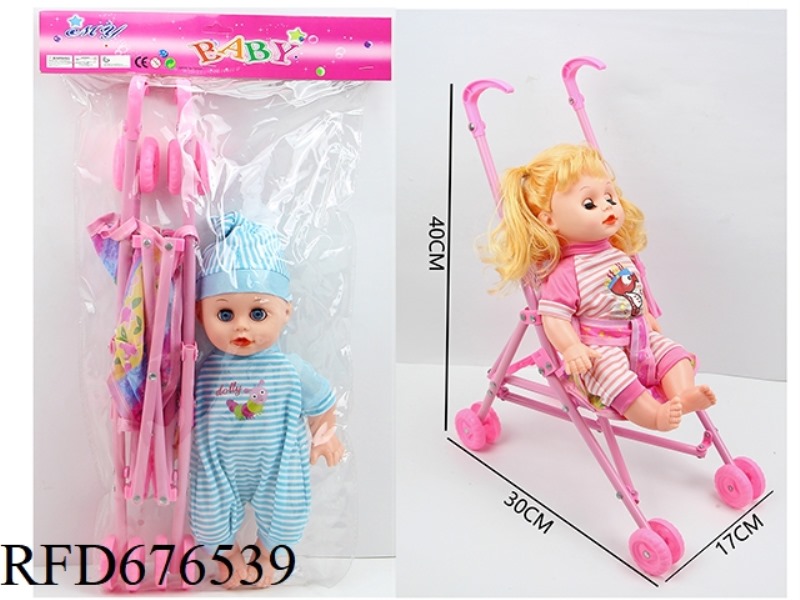 14-INCH, 5-JOINT, 30CM, EMPTY BODY, LIVE EYES, MALE AND FEMALE FAT BOY DOLLS WITH PLASTIC STROLLER +