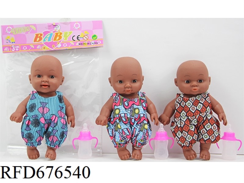 8-INCH 5-JOINT 18CM RUBBER-LINED CURVED FEET 3D EYE BLACK DOLL WITH BABY BOTTLE + FOUR-SOUND IC(LR41