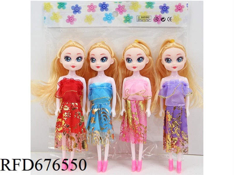 A SET OF FOUR 7-INCH 5-JOINT 16-CM SOLID COLOR-PRINTED FASHIONABLE DOLLS WITH MULTIPLE STYLES MIXED