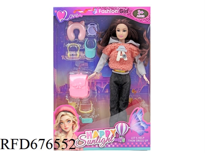 11-INCH 5-JOINT 28CM SOLID COLOR-PRINTED EYE FASHIONABLE BARBIE DOLL + MULTI-STYLE MIXED OUTFIT WITH