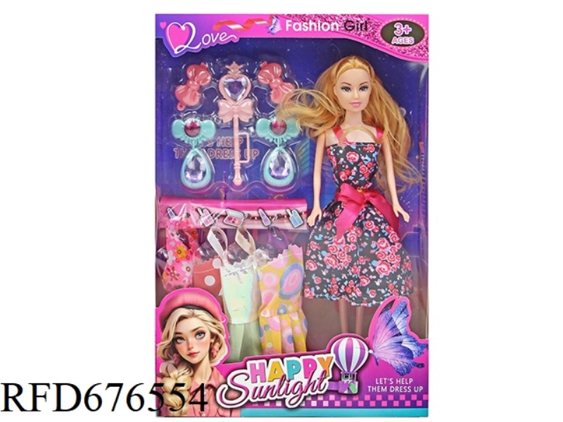11-INCH 5-JOINT 28CM FULL-BODY COLOR-PRINTED EYE FASHIONABLE BARBIE DOLL WITH CLOTHES AND MULTIPLE T