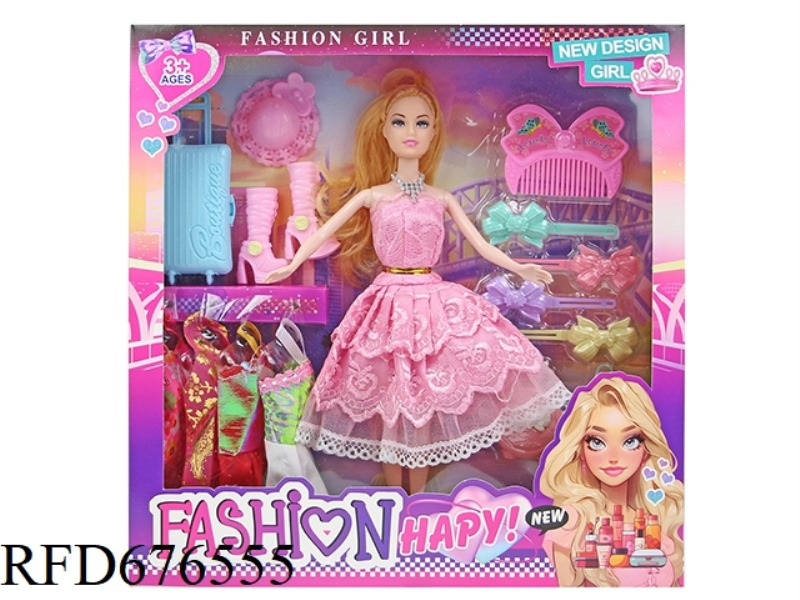 11-INCH 5-JOINT 28CM FULL-BODY COLOR-PRINTED EYES STYLISH BARBIE DOLL WITH MULTIPLE ACCESSORIES FOR