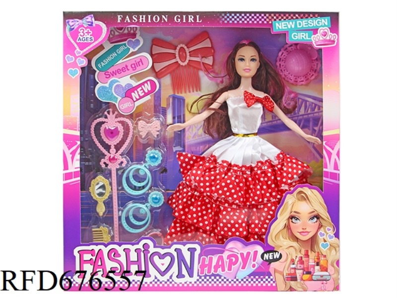 11-INCH 5-JOINT 28CM SOLID COLOR-PRINTED EYE FASHIONABLE BARBIE DOLL + MULTIPLE ACCESSORIES MIXED OU