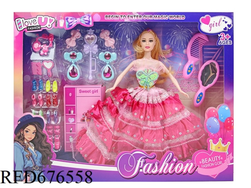 A 11-INCH 5-JOINT 28CM SOLID COLOR-PRINTED EYE FASHIONABLE BARBIE DOLL + MIRROR COMB + VACUUM-FORMED