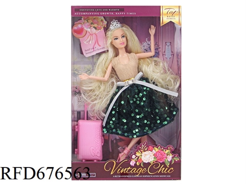A 11-INCH, 11-JOINT, 28CM SOLID, COLOR-PRINTED, FASHIONABLE BARBIE DOLL WITH MULTIPLE SUITCASES MIXE