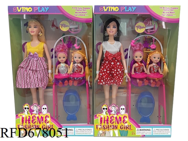 11.5-INCH BODY-HUGGING LONG-HAIR FASHION SHORT SKIRT, BARBIE WITH EARRINGS, WRISTBAND, BABY, AND DIA