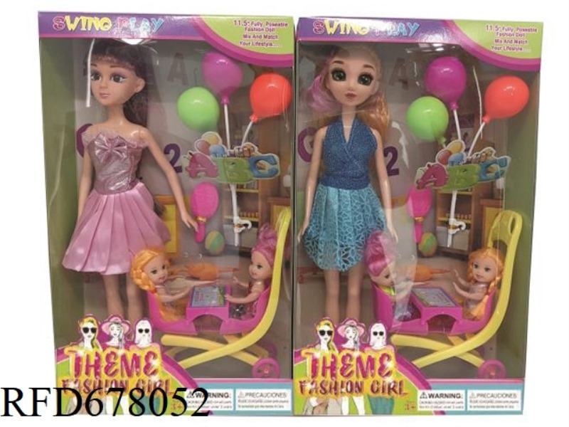 11.5-INCH LIVE-ACTION 3D EYEBALL AMY'S FASHION SHORT SKIRT, BARBIE WITH BABY, STROLLER, BALLOON AND