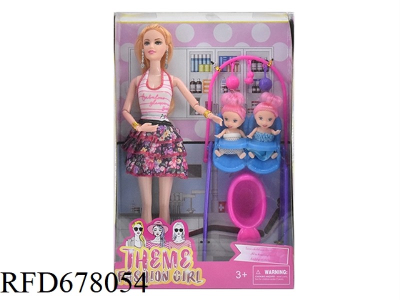 11.5-INCH SOLID 11-JOINT FASHION SHORT SKIRT BARBIE WITH EARRINGS, BRACELET, DINING TABLE AND BABY