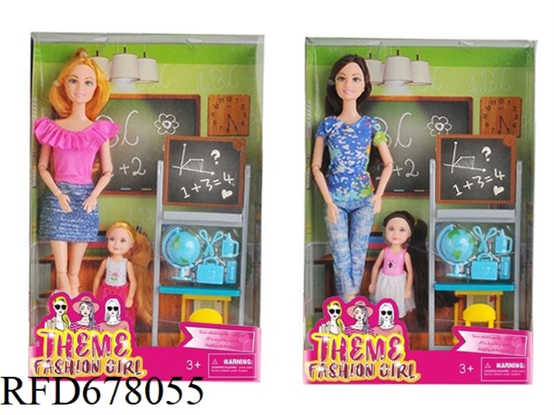 11.5 REAL 11-JOINT FASHION BARBIE WITH A LITTLE GIRL, BLACKBOARD VACUUM-FORMED SET
