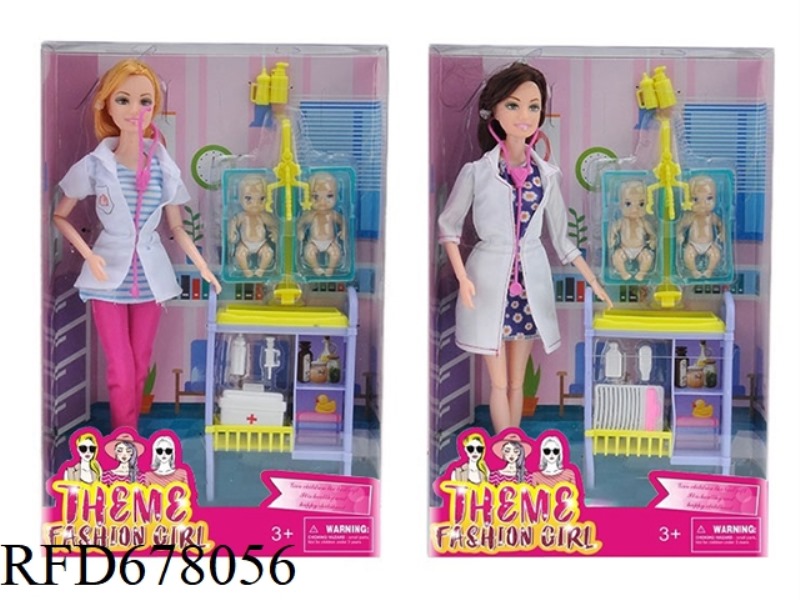 A MIXED SET OF 11.5-INCH SOLID 11-JOINT FEMALE NURSE BARBIE WITH BABY AND MEDICAL EQUIPMENT VACUUM-F