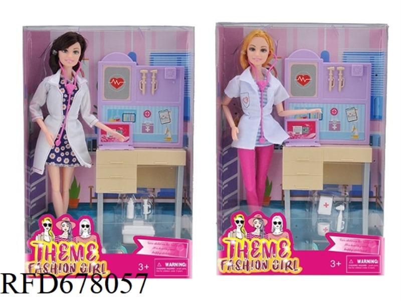 11.5-INCH FULL-LENGTH 11-JOINT FEMALE NURSE BARBIE WITH A TABLE, COMPUTER, ELECTROCARDIOGRAM AND MED