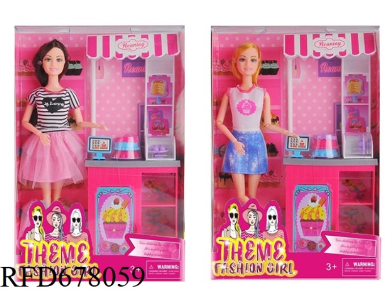 DESSERT-THEMED 11.5-INCH SOLID 11-JOINT FASHION SHORT SKIRT BARBIE WITH A DINING TABLE VACUUM-FORMED