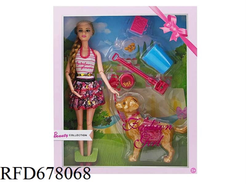 11.5-INCH 12-JOINT FULL-LENGTH LONG-HAIRED PRINCESS WITH FIGURINE PET DOG SET