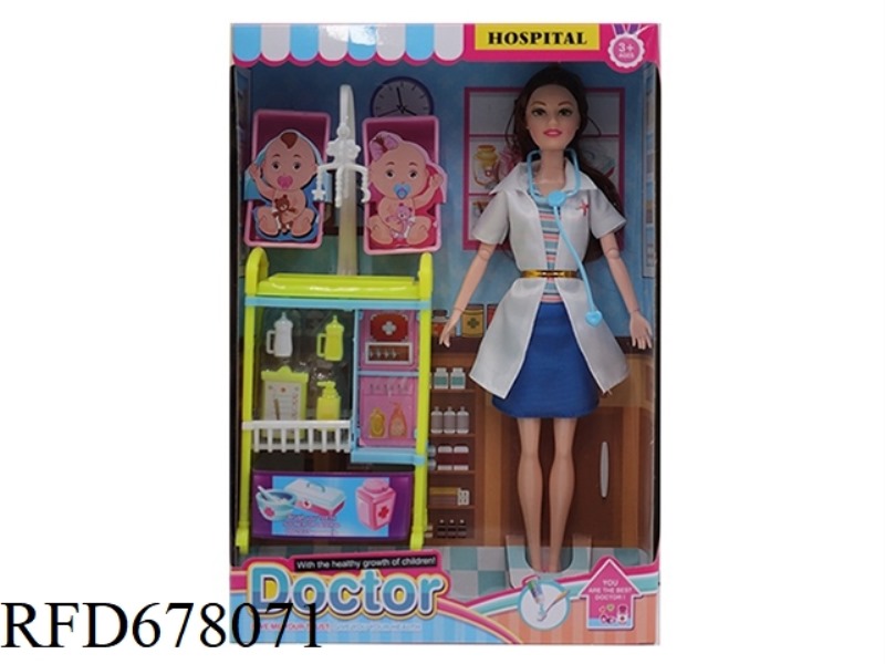 NURSE THEME 11.5-INCH SOLID 9-JOINT FASHION BARBIE WITH MEDICAL EQUIPMENT ACCESSORIES