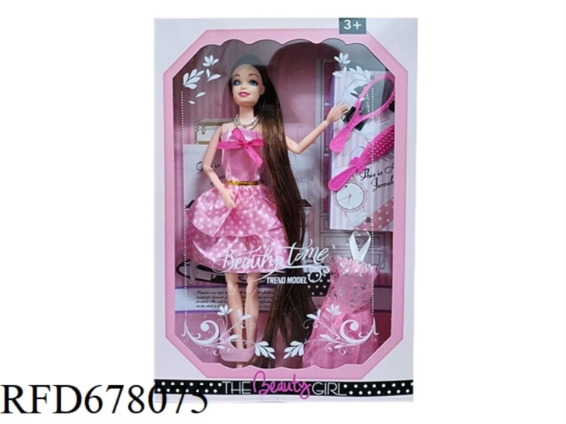 11.5-INCH SOLID 11-JOINT FASHION SHORT SKIRT BARBIE WITH A HALTER DRESS, COMB, MIRROR, NECKLACE