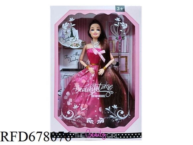 A 11.5-INCH SOLID 11-JOINT WEDDING DRESS WITH BARBIE WEARING A SCEPTER, BRACELET AND NECKLACE
