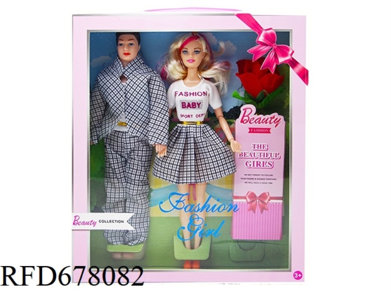 A 11.5-INCH REAL 11-JOINT PRINCESS AND HER HUSBAND'S SET WITH ROSES
