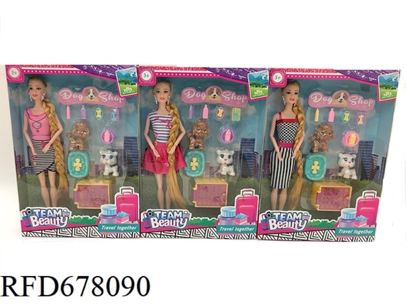 11.5-INCH SOLID 9-JOINT FASHION SHORT SKIRT, BARBIE WITH EARRINGS, PET DOG VACUUM-FORMED SUIT, 3 MIX