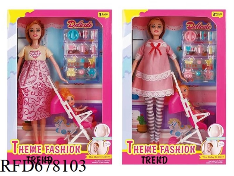 FASHION THEME: 11.5-INCH BODY-HUGGING BIG-BELLIED BARBIE WITH A 3-INCH BODY-HUGGING KELLY WITH A STR