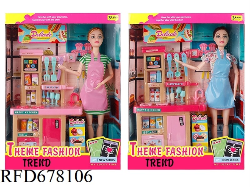 FASHION-THEMED 11.5-INCH 12-JOINT FULL-BODY BARBIE WITH KITCHEN SET