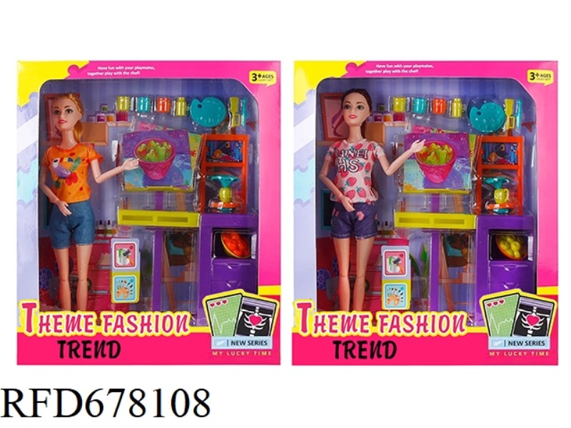 FASHION-THEMED 11.5-INCH 12-JOINT REAL-LIFE DRAWING TEACHER BARBIE WITH A DRAWING SET