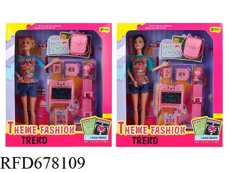 FASHION-THEMED 11.5-INCH 12-JOINT REAL STUDENT BARBIE WITH STUDY SET