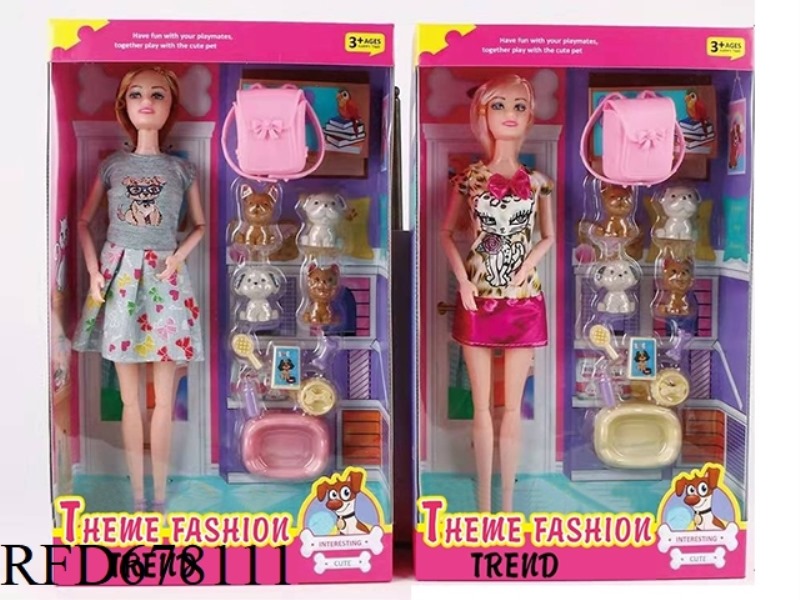 FASHION-THEMED 11.5-INCH 12-JOINT REAL PET BARBIE WITH PET SET