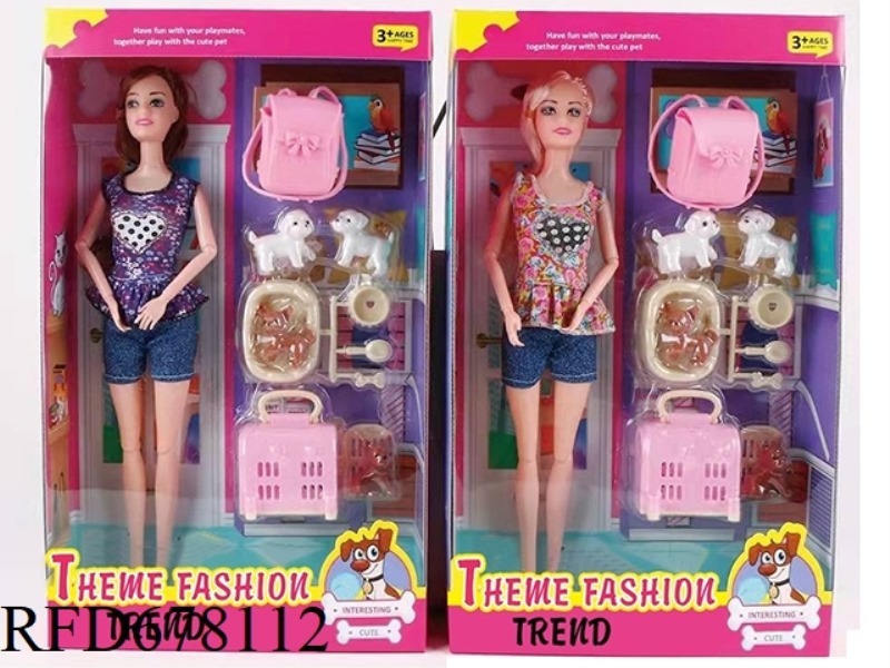 FASHION-THEMED 11.5-INCH 12-JOINT REAL PET BARBIE WITH PET SET
