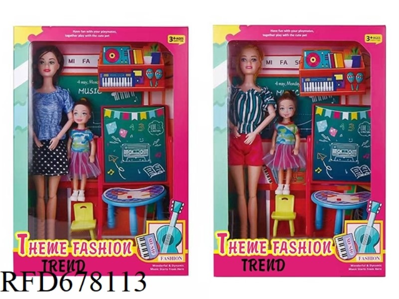 FASHION THEME: 11.5-INCH 12-JOINT REAL TEACHER BARBIE WITH 5-INCH REAL BARBIE WITH BLACKBOARD SET