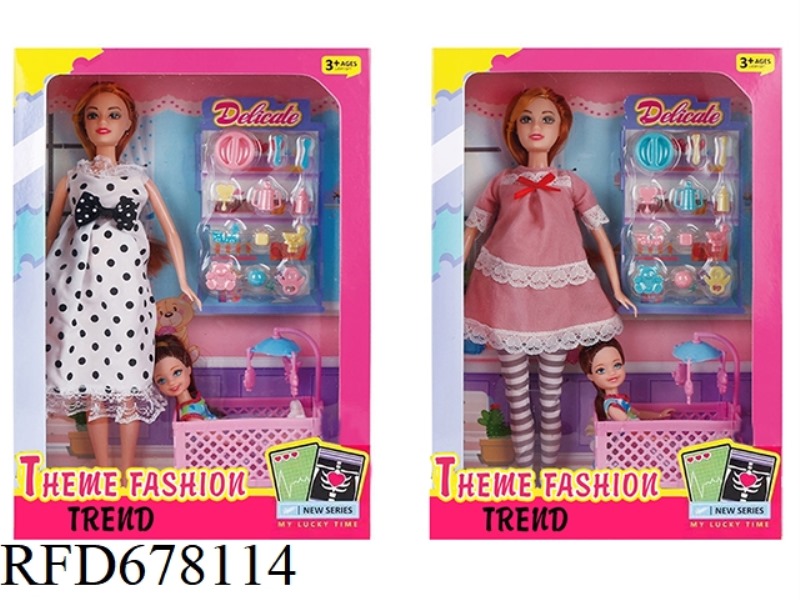 FASHION THEME: 11.5-INCH BODY-HUGGING BIG-BELLIED BARBIE WITH A 3-INCH BODY-HUGGING KELLY WITH A CRI